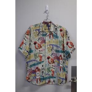 90's Silk Club Larry Bird Newspaper AOP Button-Up